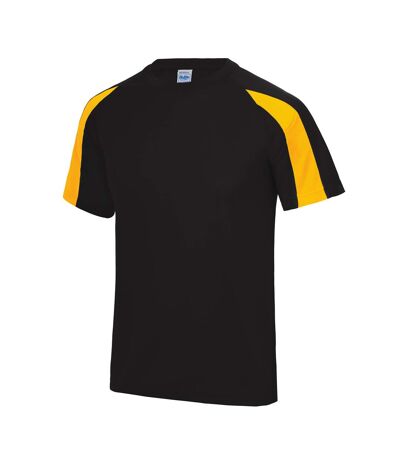 Just Cool Mens Contrast Cool Sports Plain T-Shirt (Jet Black/ Gold) - UTRW685