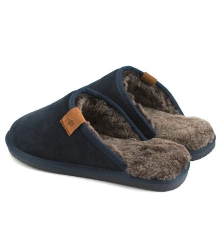 Mens tipped sheepskin slippers navy Eastern Counties Leather