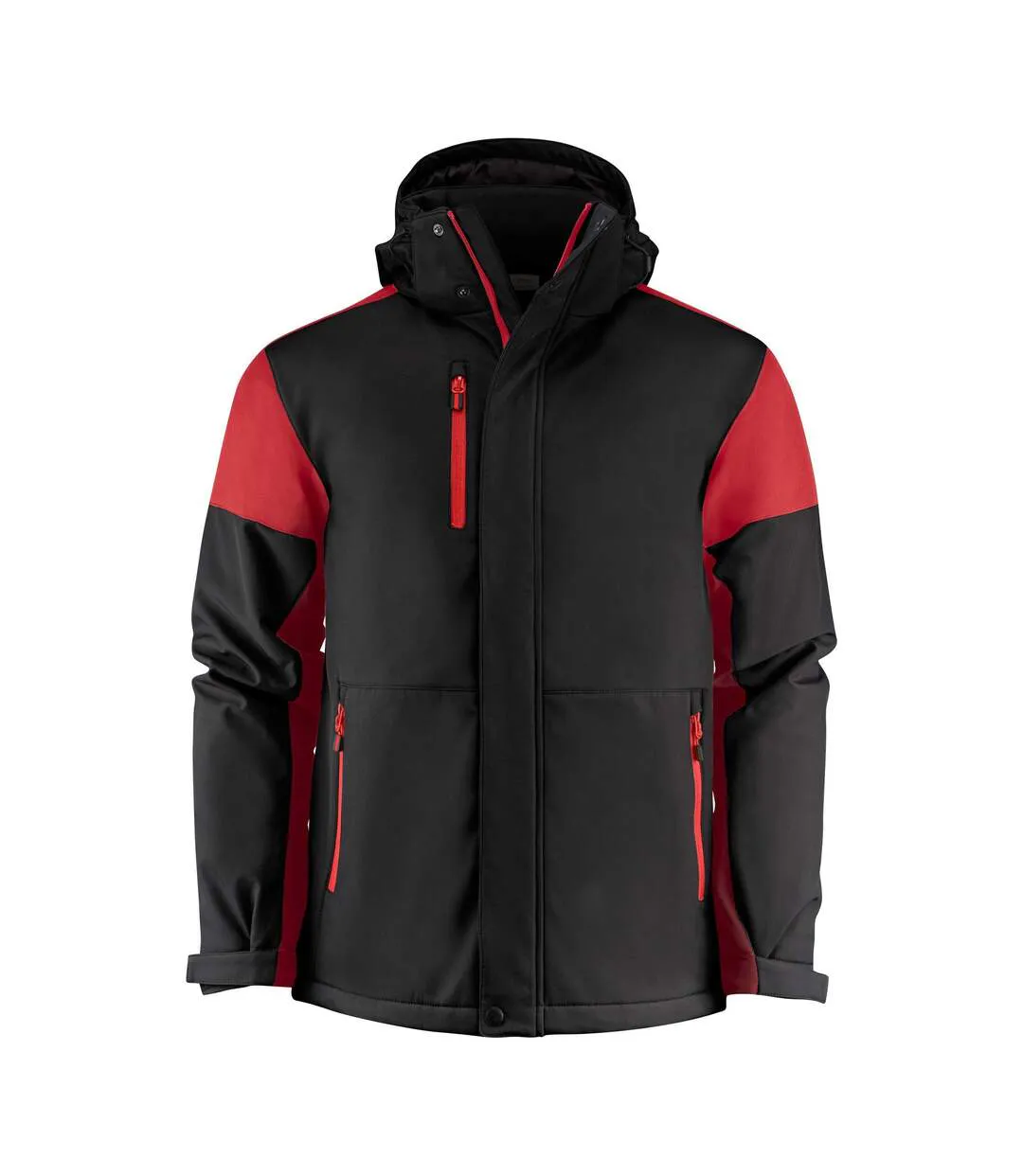 Mens Padded Soft Shell Jacket Black Red Printer-1