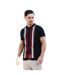 Mens Greco Striped Knitted Short-sleeved Polo Shirt Navy Lambretta-1