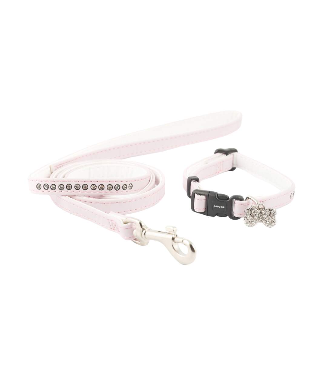 Small bite jewel dog collar and lead set 20cm 30cm pink Ancol-1