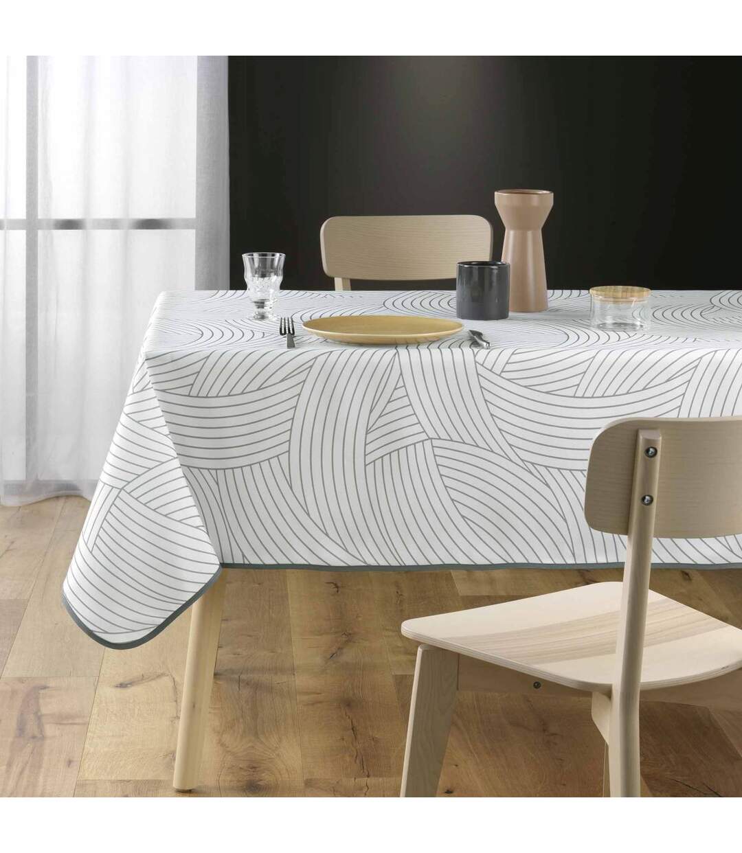 Nappe Antitache Imprimé Linea 150x200cm Blanc-3