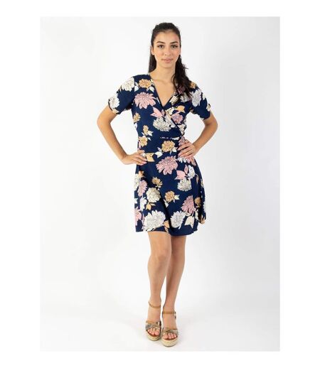 Robe courte cache cœur manches froncées LOUNA motif fleuri Coton Du Monde