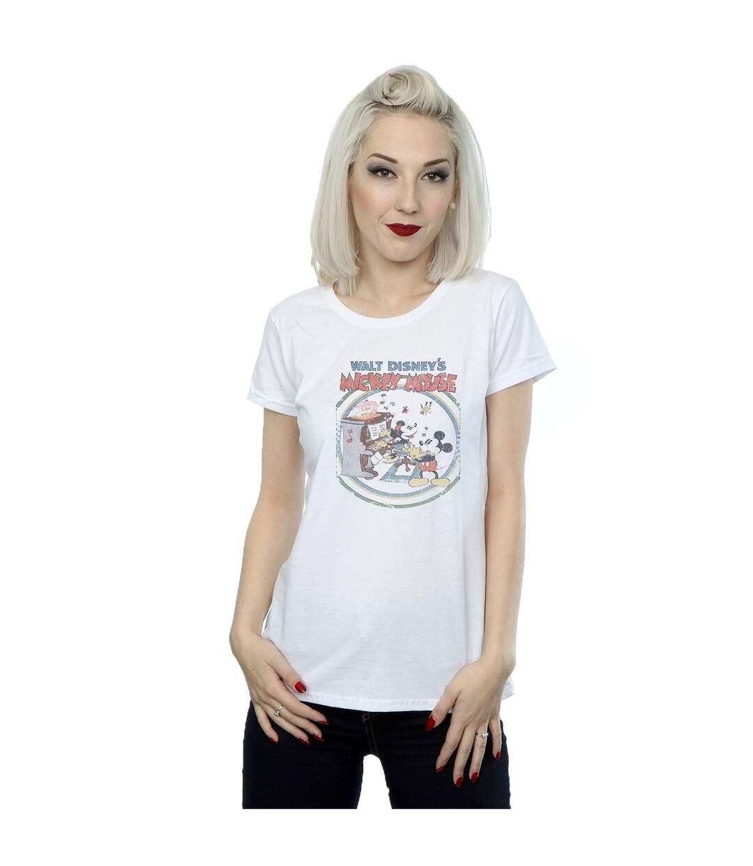 Disney T-shirt coton Piano Mickey Mouse Femme/Ladies (Blanc) - UTBI30988-1