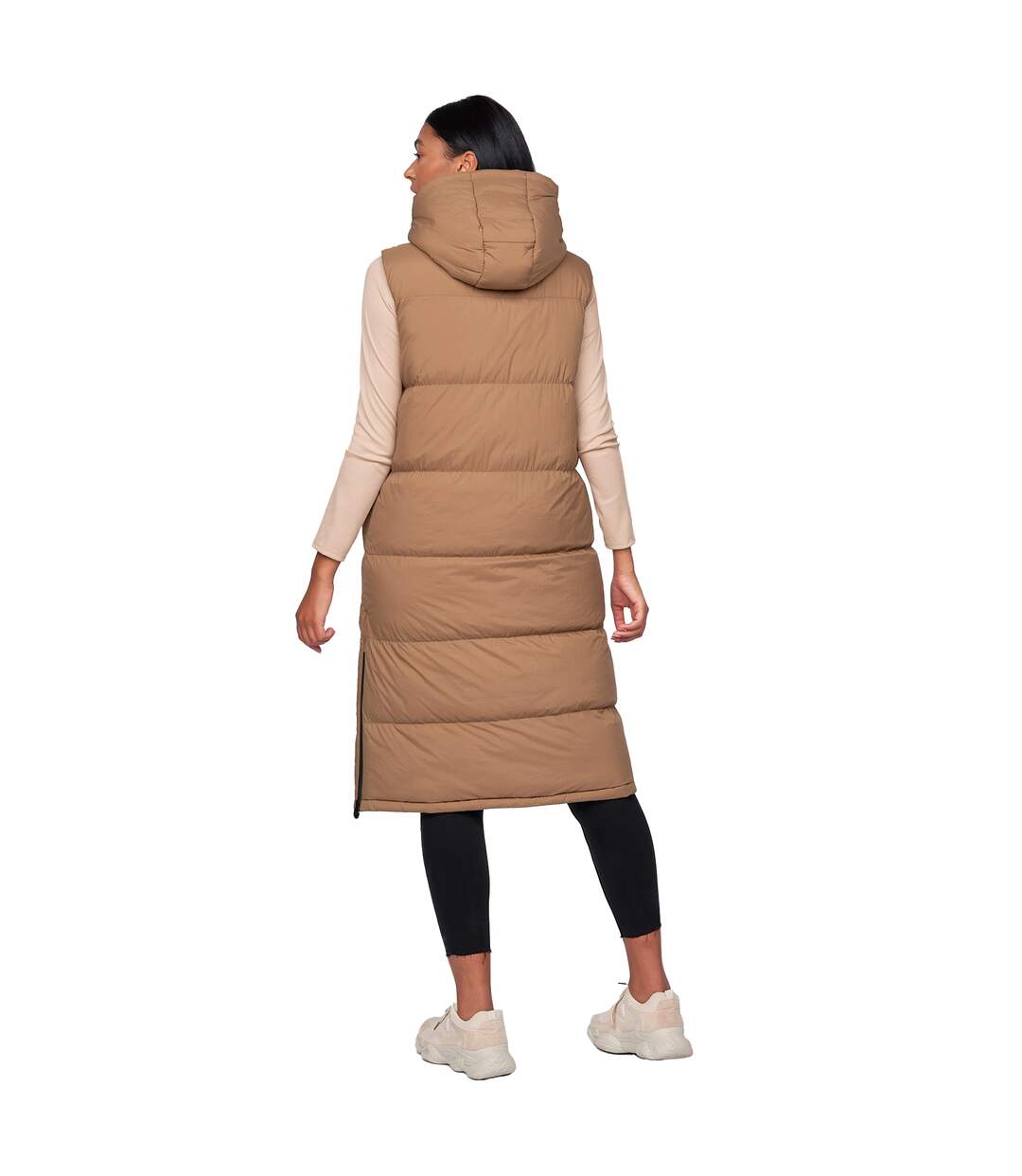 Womens/ladies Alaiya Gilet Camel Crosshatch-3