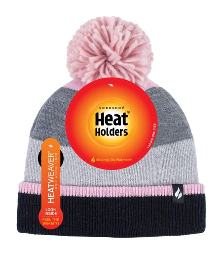 Heat Holders - Bonnet d'hiver à rayures thermiques pour femme avec pompon