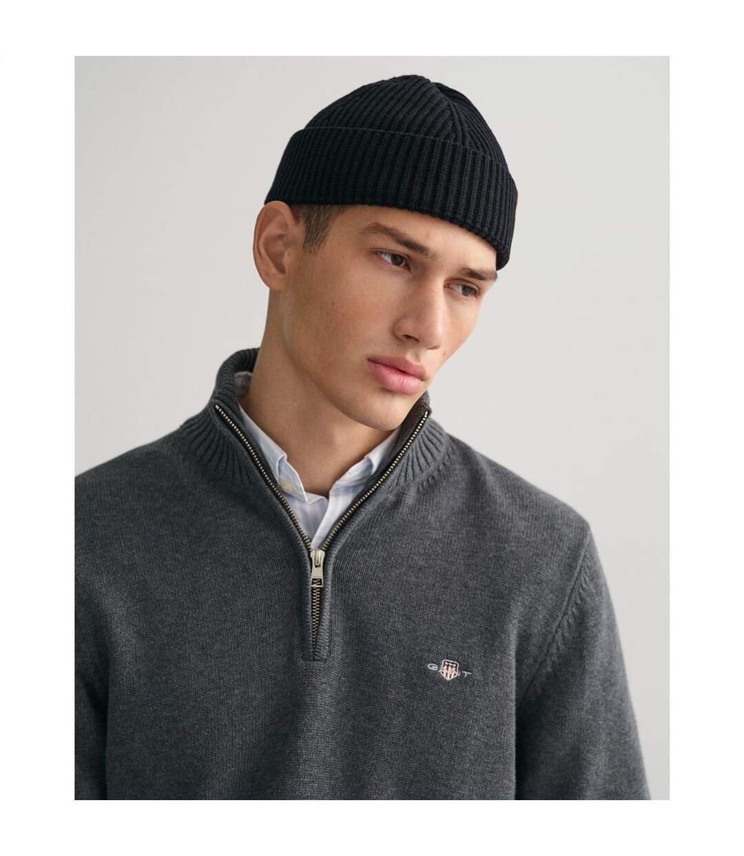 Mens Micro Textured Half Zip Sweatshirt Charcoal Gant-4