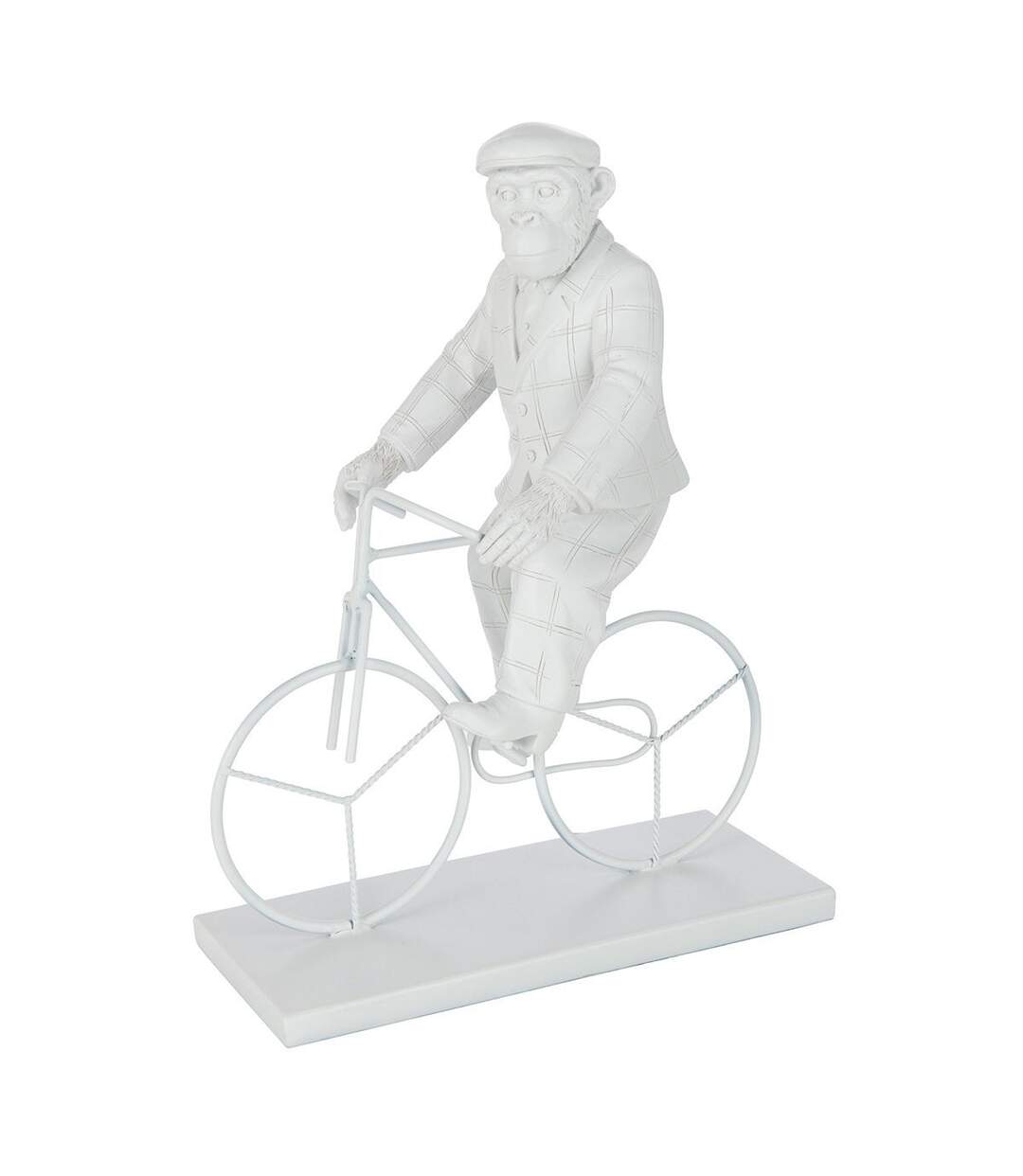 Statuette Déco Singe Vélo 33cm Blanc-1