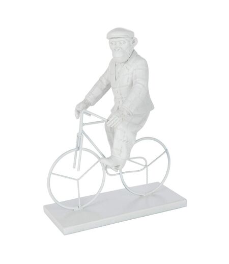Statuette Déco Singe Vélo 33cm Blanc