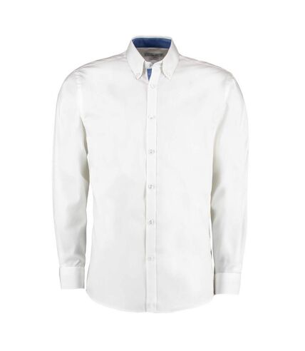 Kustom Kit Mens Contrast Premium Oxford Shirt (White/Mid Blue)