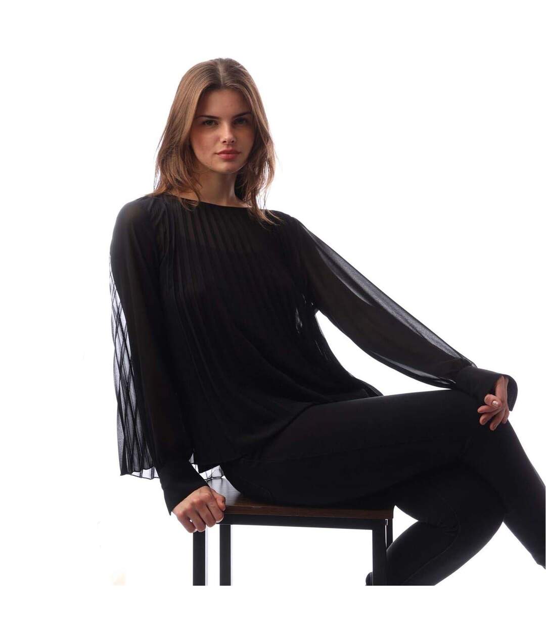 Womens/ladies Ipuna Pleated Chiffon Blouse Black Boss-3