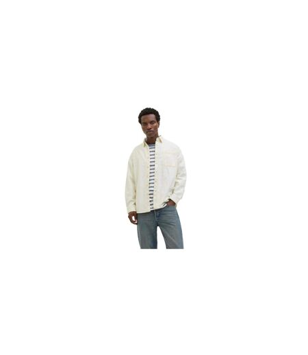 Mens Plain Denim Collared Long-sleeved Shirt Ecru Jack And Jones