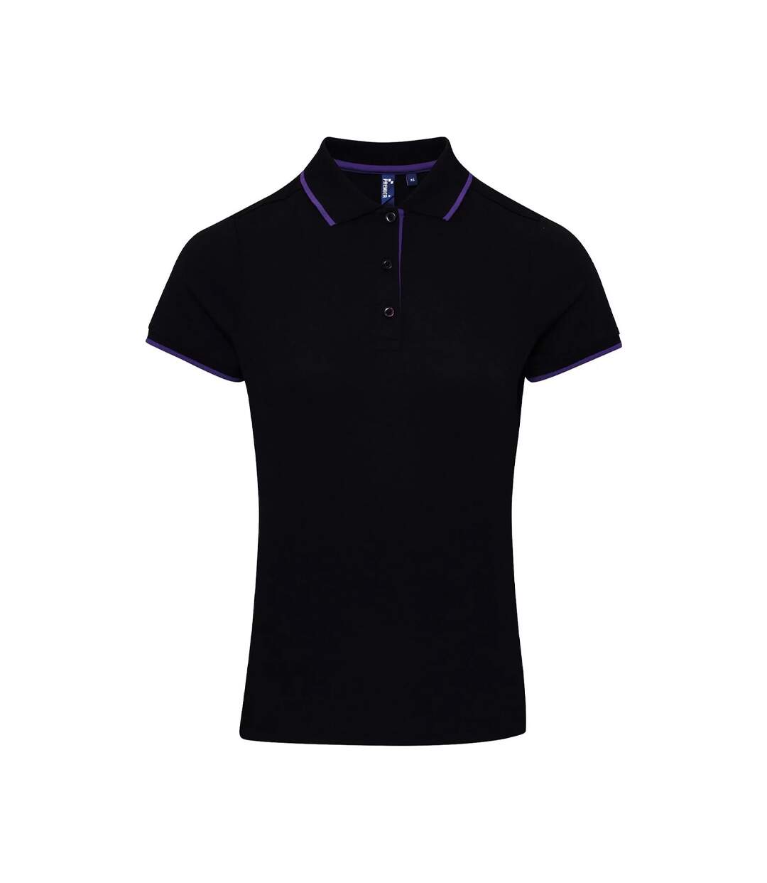 Womens/ladies Coolchecker Contrast Pique Polo Shirt Black Purple Premier-1