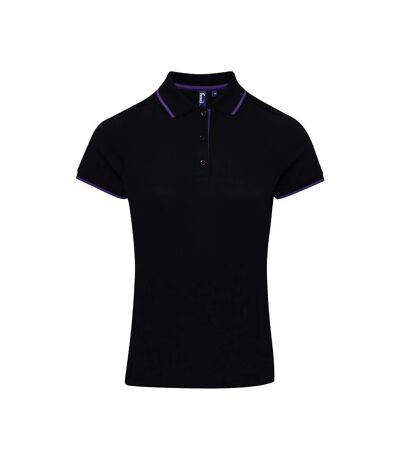 Womens/ladies Coolchecker Contrast Pique Polo Shirt Black Purple Premier