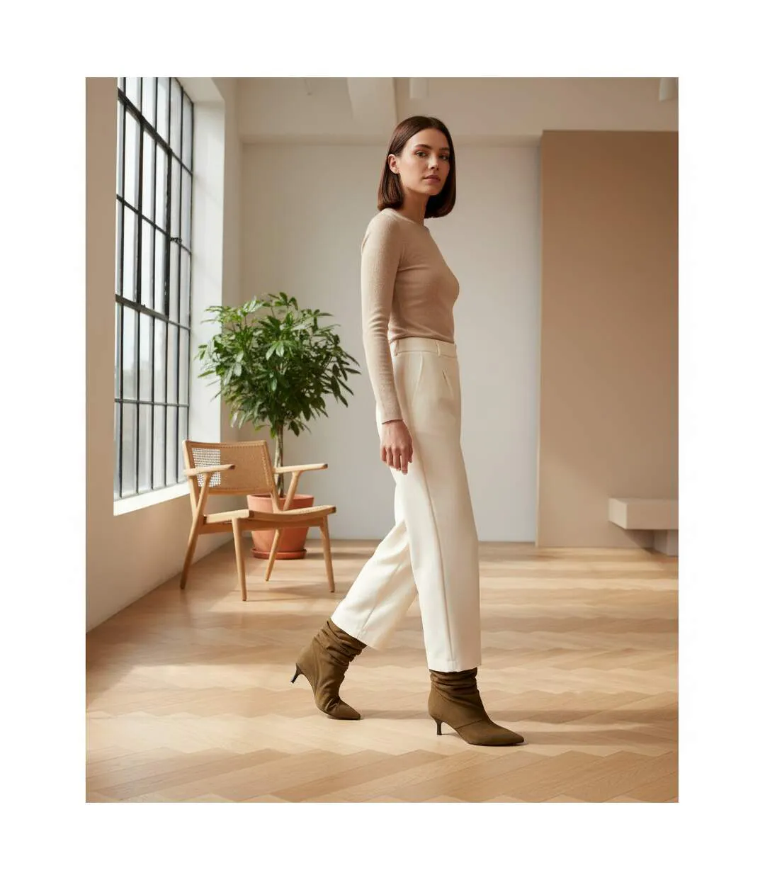OZABI Bottines Femme Suédine Plissée Talon Fin 4 cm Bout Pointu-5