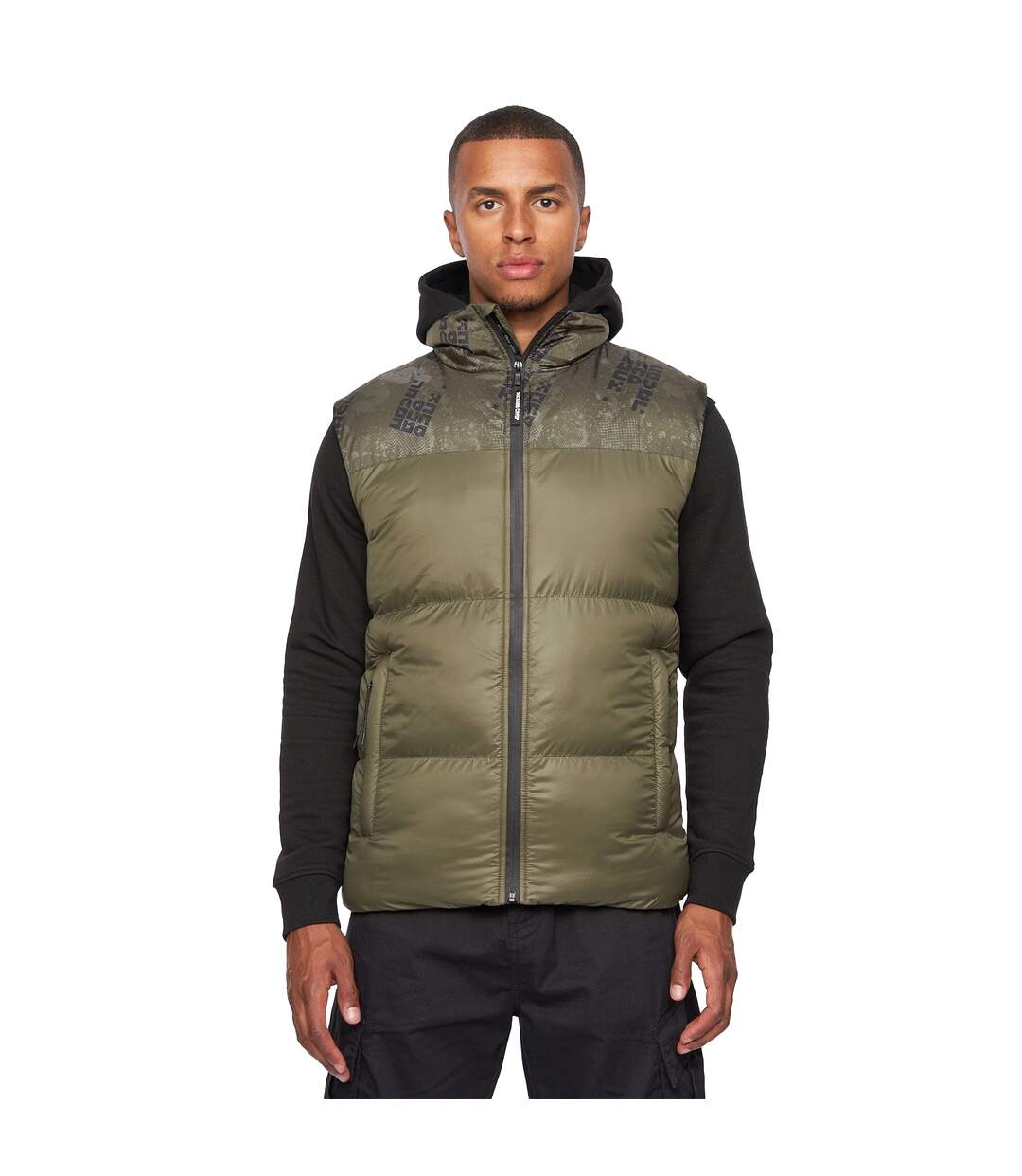 Mens romain camo padded gilet olive Duck and Cover