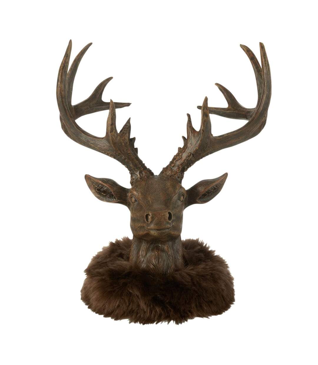 Tête de Renne en Résine Fausse Fourrure 25cm Marron-1