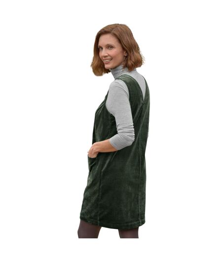 Womens/ladies Stretch V Neck Pinafore Dress Woodland Green WoolOvers