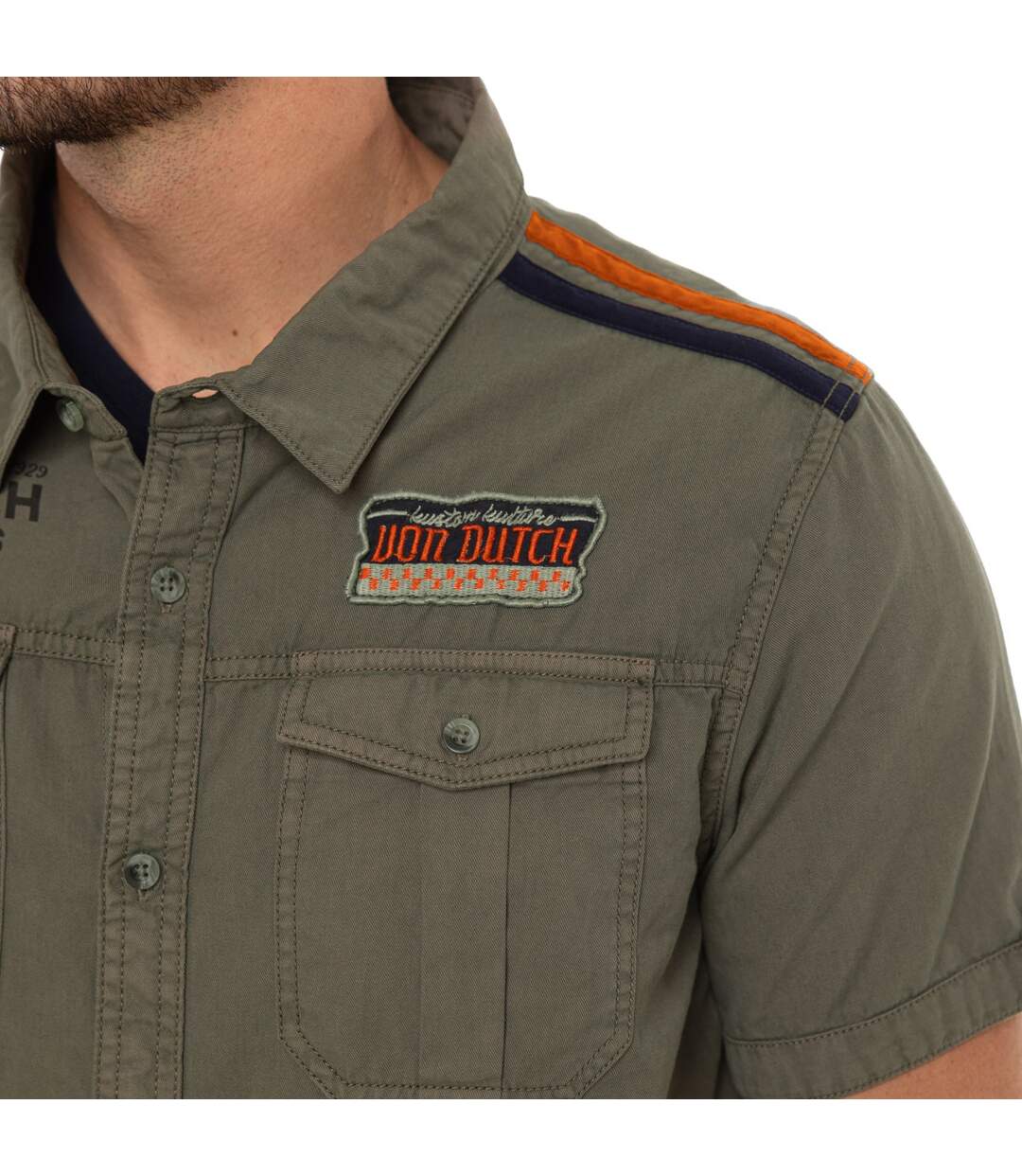 Chemise homme manches courtes en popeline avec patch et print Box Vondutch-2