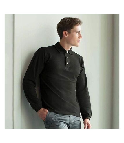 Henbury Mens Classic Plain Long Sleeve Cotton Polo Shirt (Black) - UTRW618