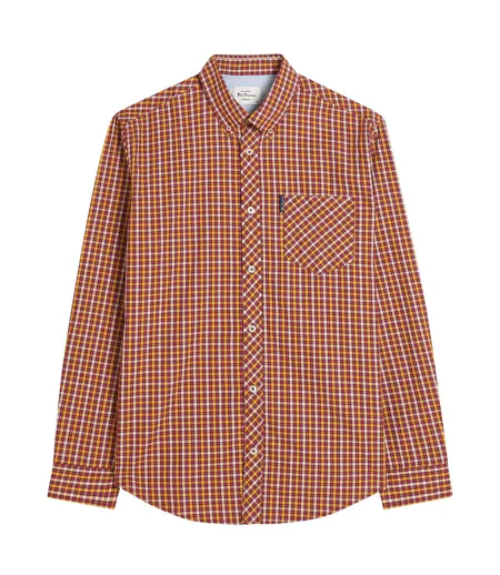 Mens Signature House Check Long-sleeved Shirt Red Ben Sherman
