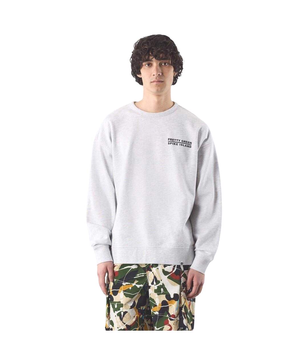 Mens Spike Island Lettering Sweatshirt Light Grey Pretty Green-4