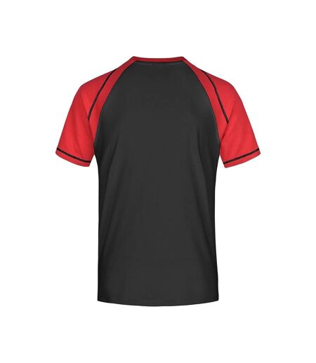 T-shirt Manches Raglan Motif/style Contrasté Homme Noir Rouge James And Nicholson