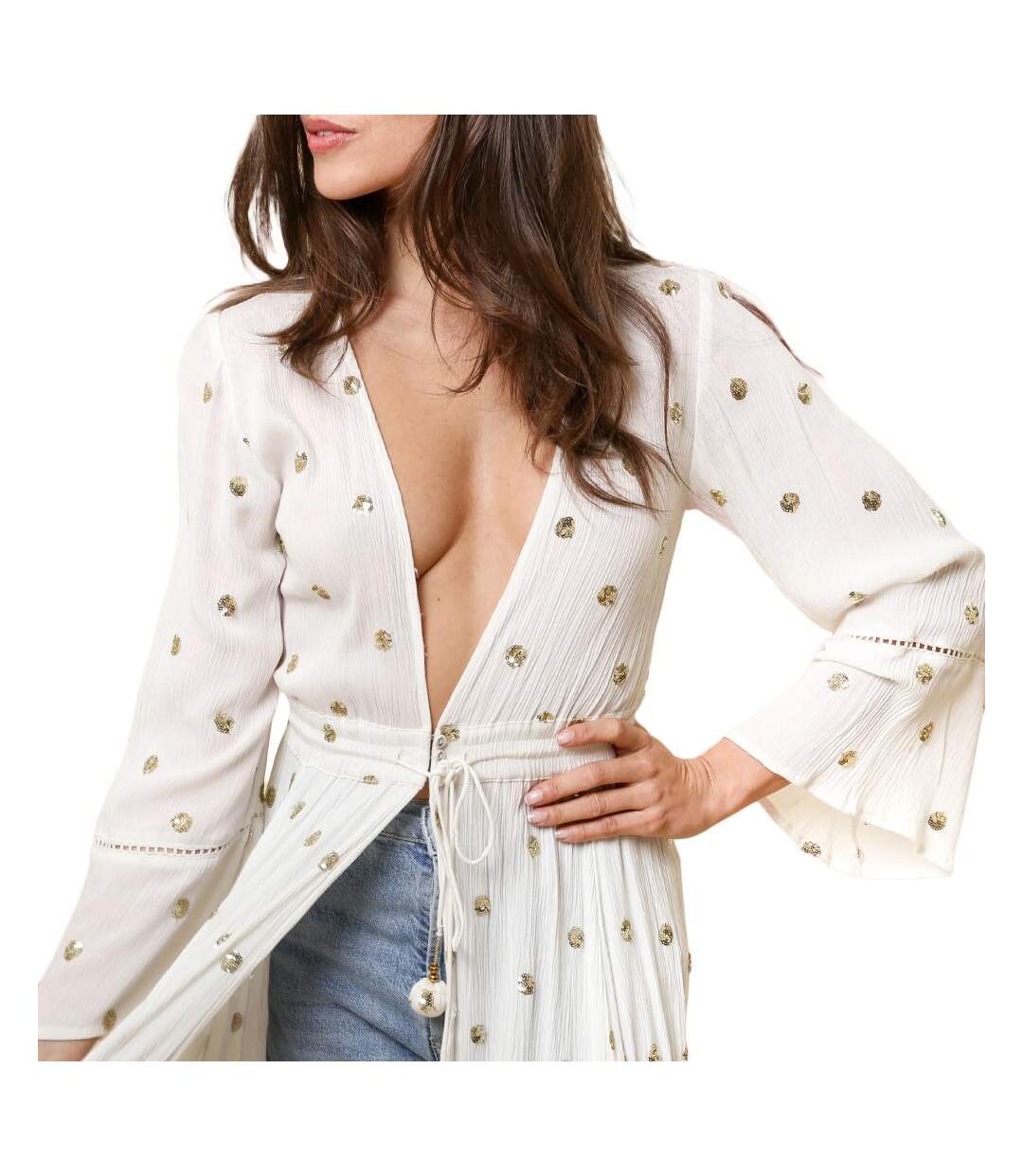 Gilet long kimono  blanc femme goa nissa-3