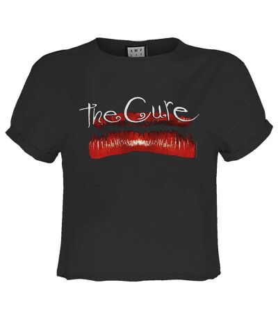 Womens/ladies Lips The Cure Crop T-shirt Charcoal Amplified