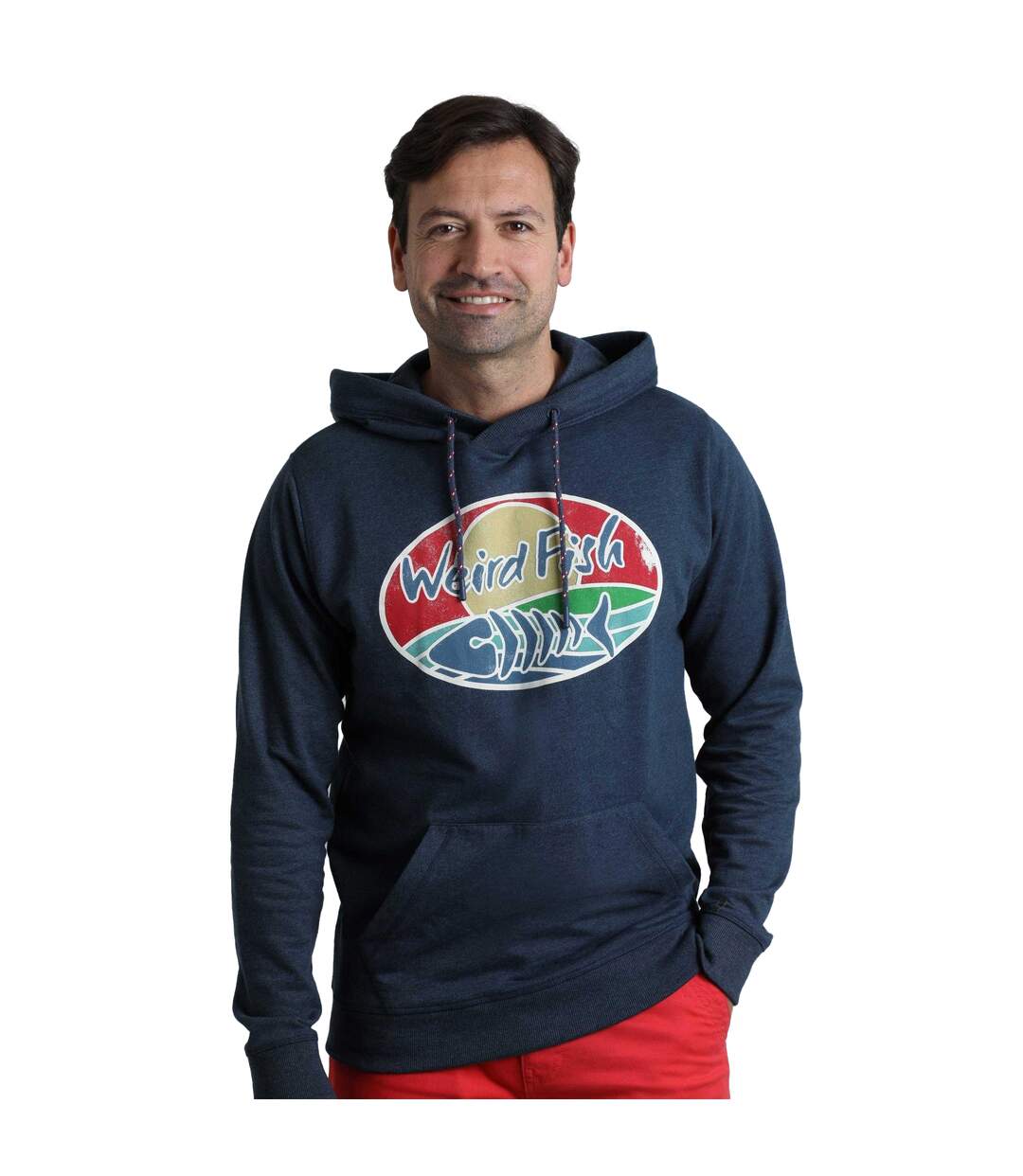 Mens bryant graphic print pull over hoodie navy Weird Fish-3