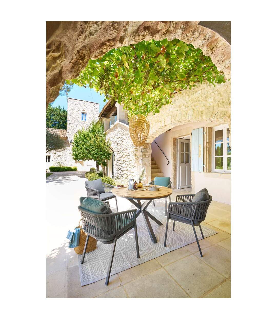Lot de 2 fauteuils repas Oriengo aluminium et mailles tressées - Anthracite et graphite-5