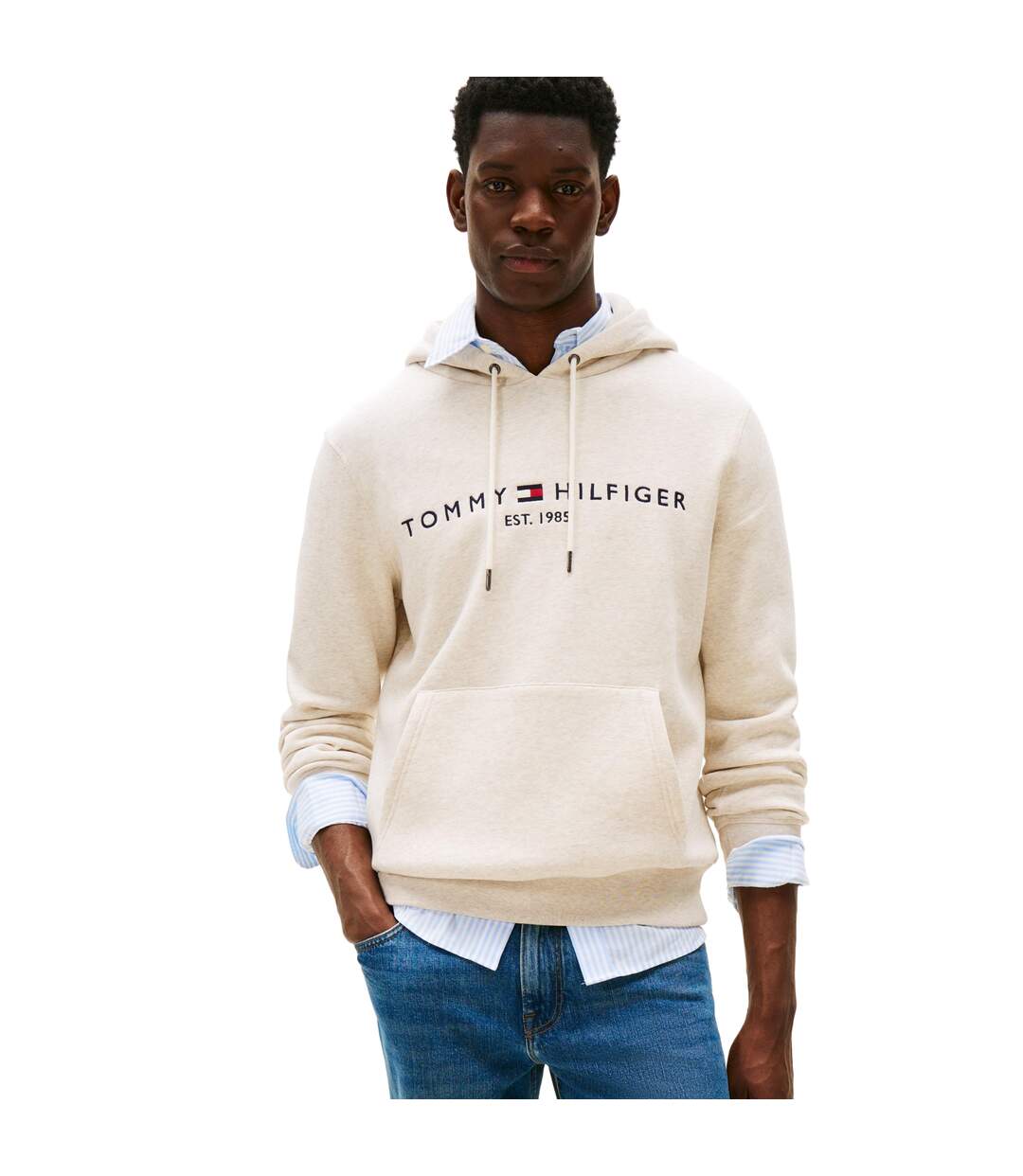 Sweat À Capuche Motif/style Logo Homme Crème Tommy Hilfiger-4