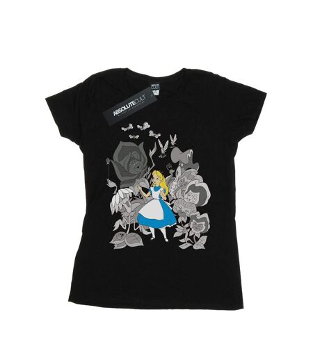 Disney Womens/Ladies Alice In Wonderland Flowers Cotton Boyfriend T-Shirt (Noir) - UTBI8370