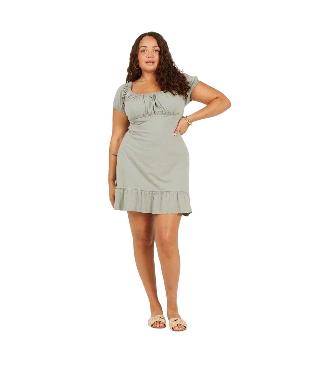 Robe Courte Manches Courtes Femme Vert De Gris Clair Brave Soul-1