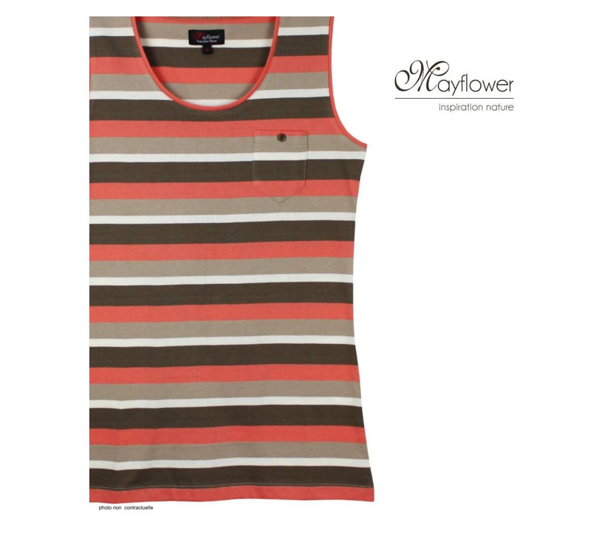 MAYFLOWER LILOU1 — Débardeur taupe / corail femme coton : l'alliance parfaite de la sobriété et de la fraîcheur-4