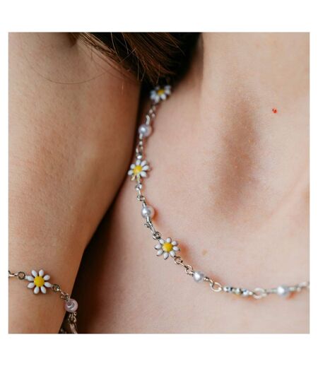 Colourful White Indie Boho Daisy Sun Flower Pearl Choker Floral Summer Necklace