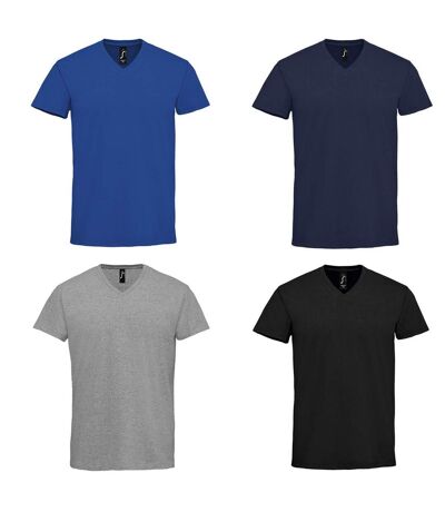 lot 4 T-shirts col V manches courtes HOMME - noir - gris - bleu marine - bleu roi