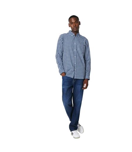 Mens grid checked long-sleeved shirt blue Maine