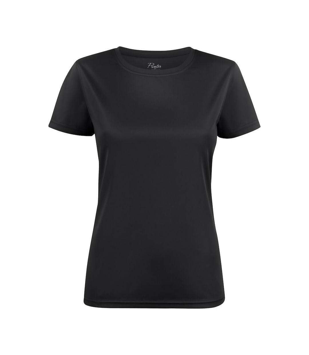 Womens/ladies Run T-shirt Black Printer RED-1