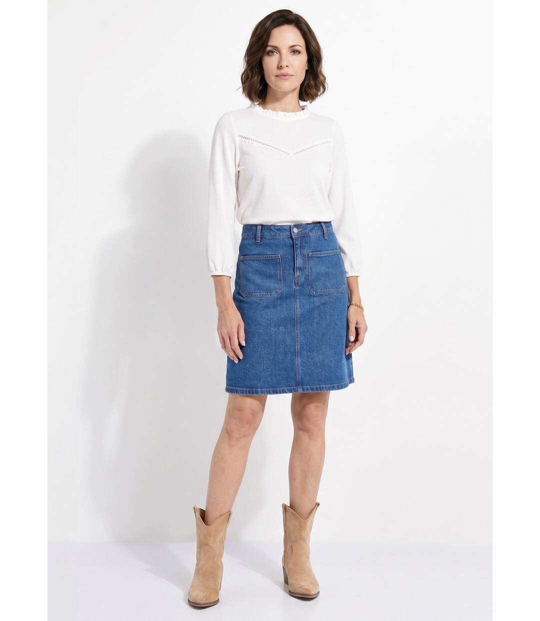 Jupe droite courte en jean 4 poches-3