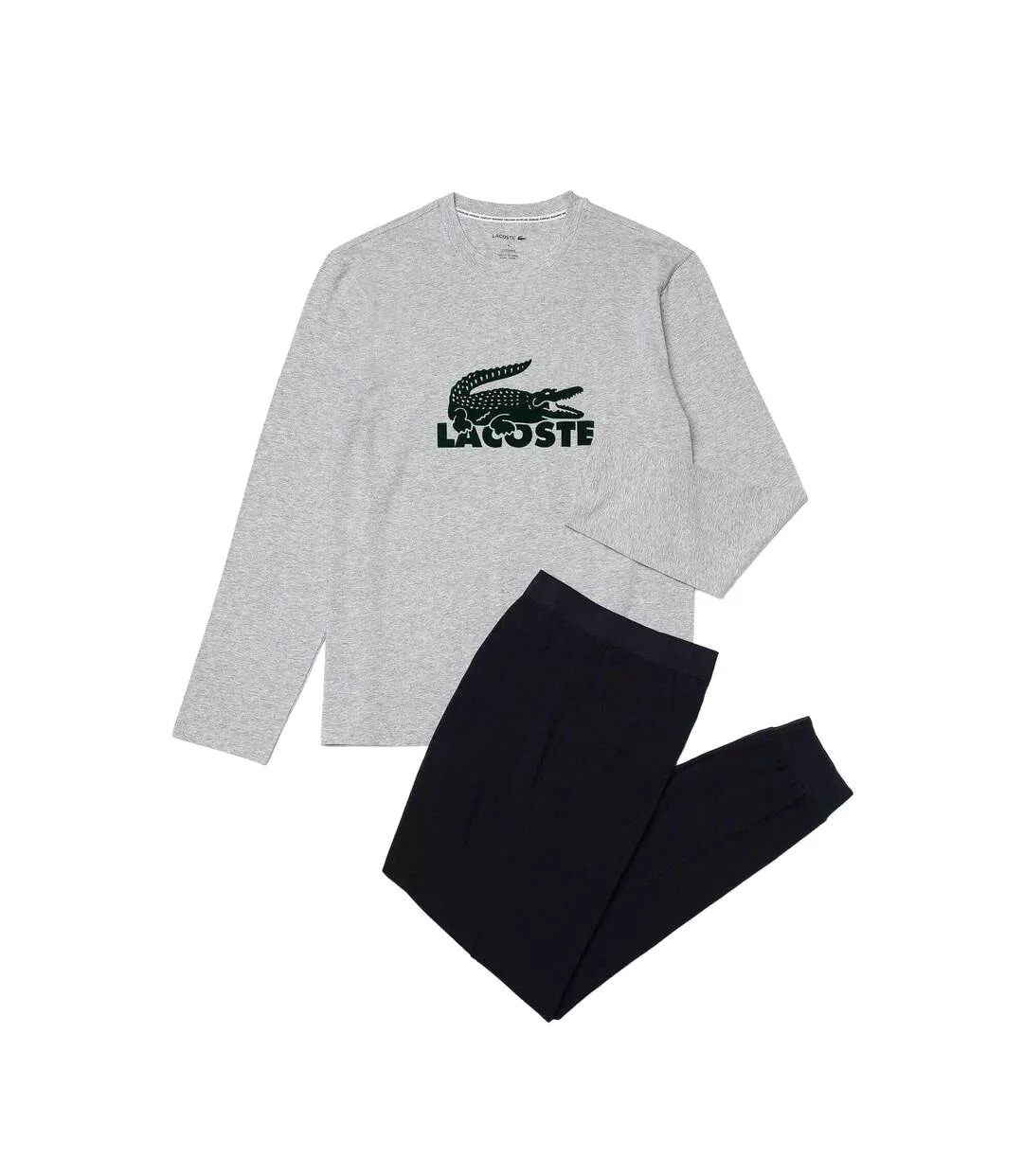Mens Fitted Long-sleeved Pyjama Set Navy Grey Lacoste-2