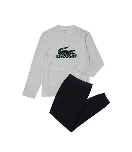 Mens Fitted Long-sleeved Pyjama Set Navy Grey Lacoste