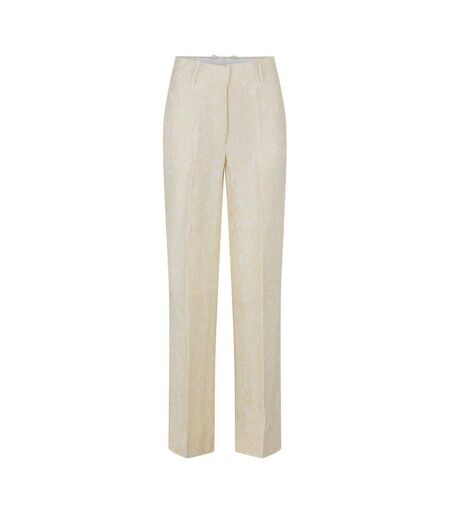 Womens/ladies Fresco Paisley Straight Trousers Coconut Off White