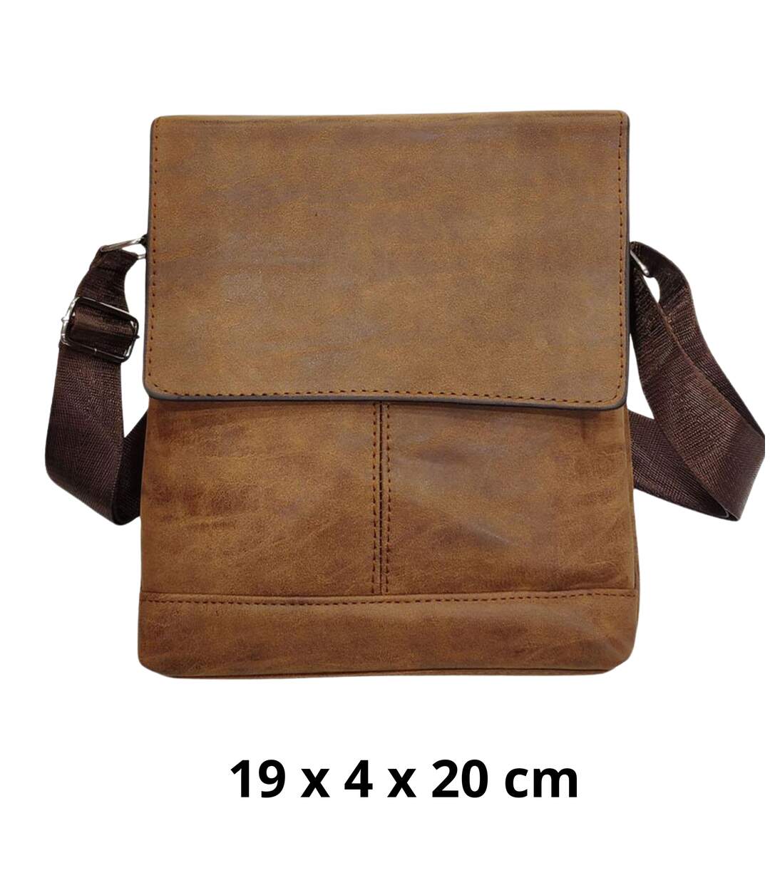 Sacoche bandoulière pour homme avec rabat - PVC vieilli - couleur marron-1
