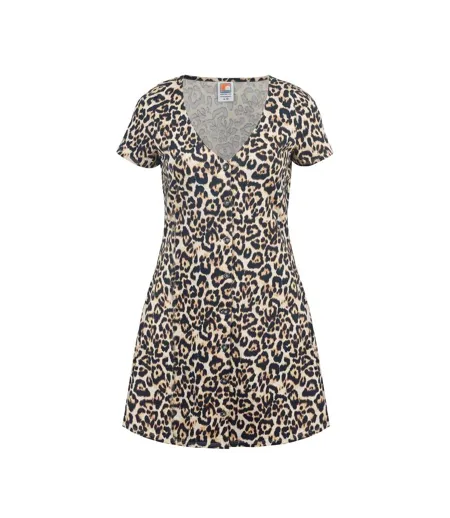 Robe Courte Manches Courtes Femme Beige Noir SoulCal