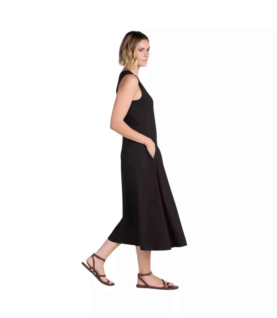 Womens/ladies Tank Midi Dress Black Animal-1