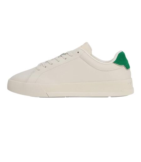 Mens Pebble Grain Court Leather Trainers Off White Green Tommy Hilfiger
