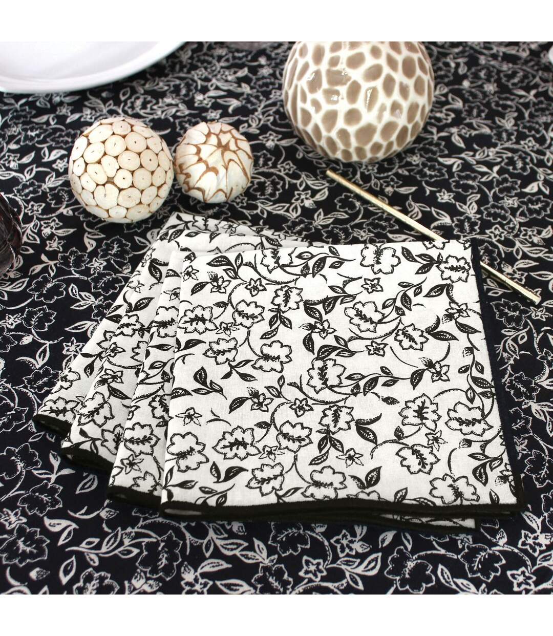 Lot de 4 Serviettes de Table Linette 40x40 Écru & Noir-2