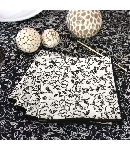 Lot de 4 Serviettes de Table Linette 40x40 Écru & Noir