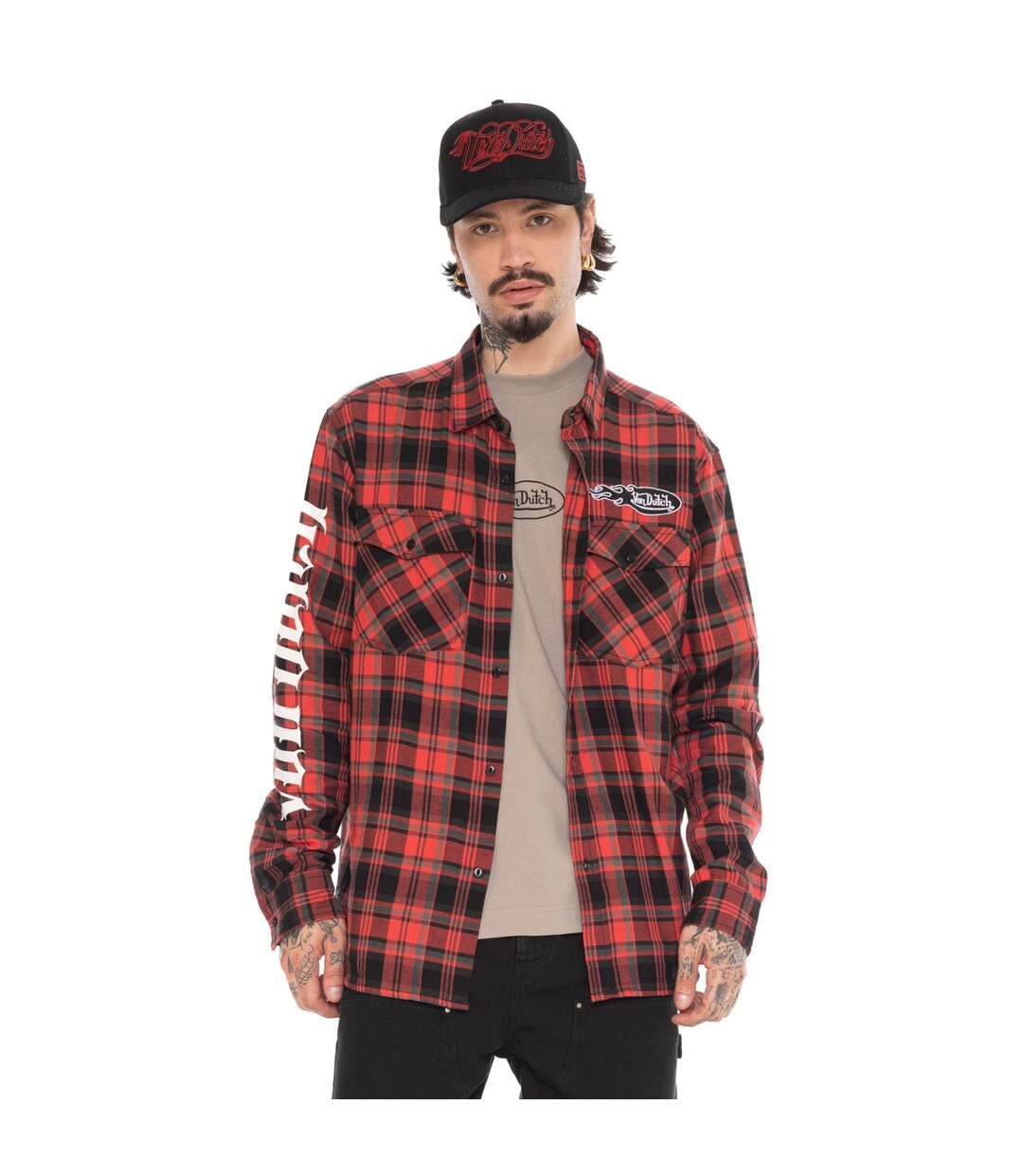 Chemise manche longues à carreaux poches avec print et écusson Juan Vondutch-1